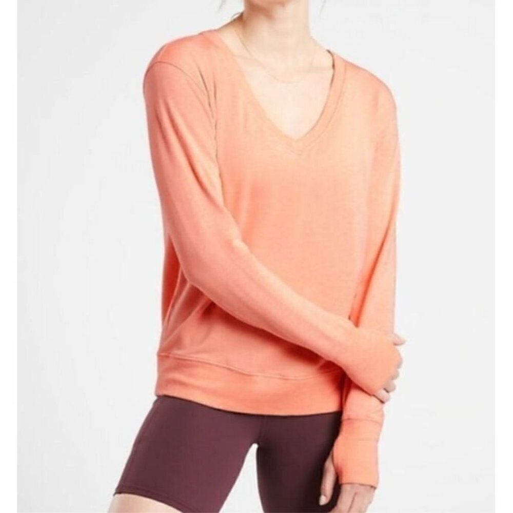 Athleta Sweatshirt Womens Medium Orange Sunrise V Neck Pullover Loungewear